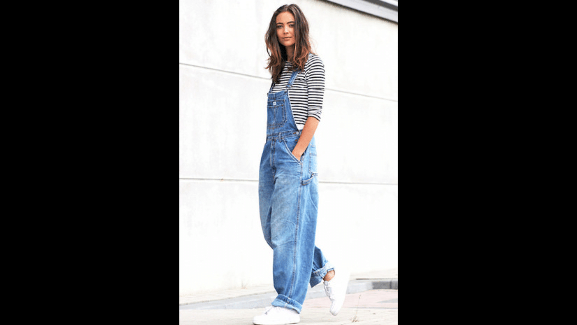 Denim Overalls with a Striped Top