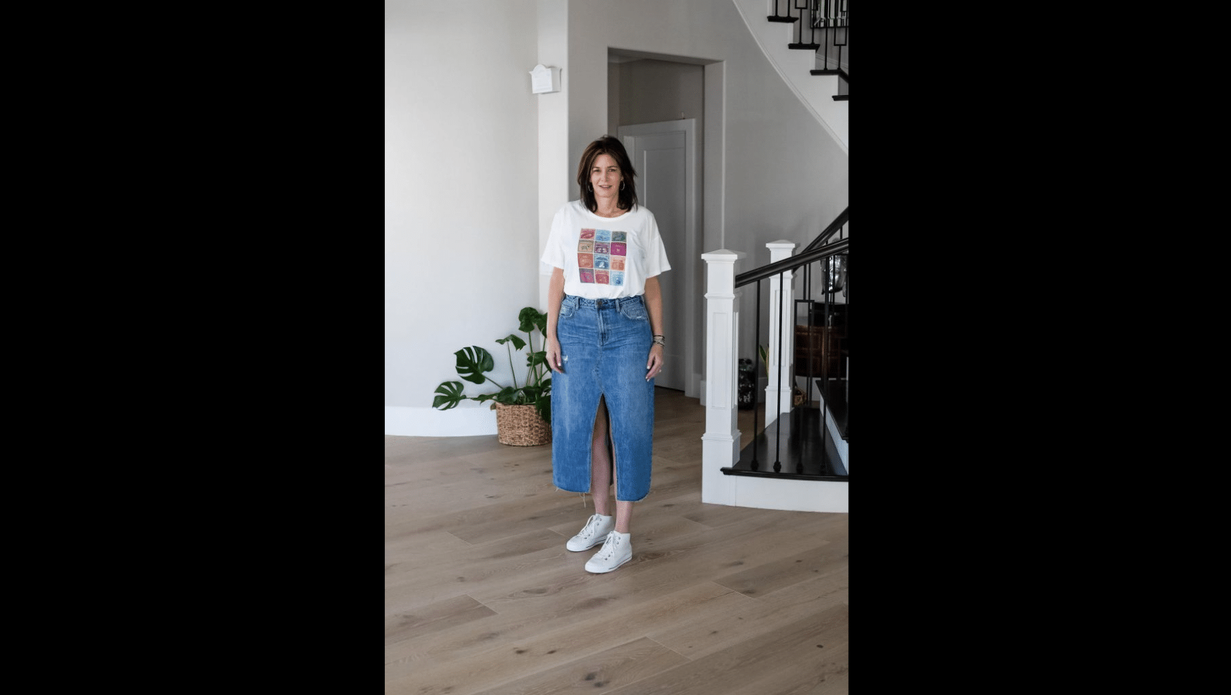 Graphic Tee with Denim Skirt