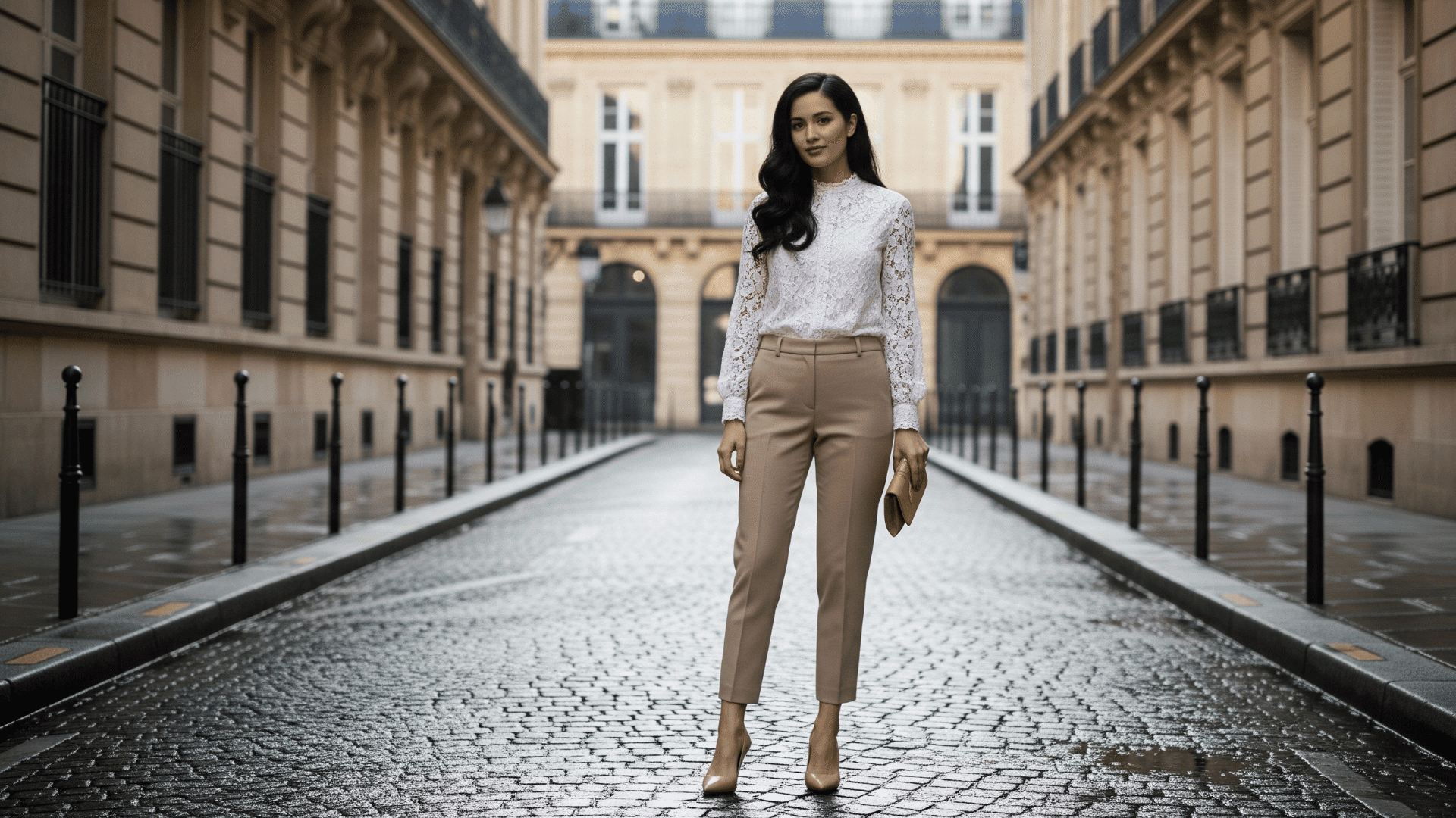 Lace Blouse with Cropped Trousers