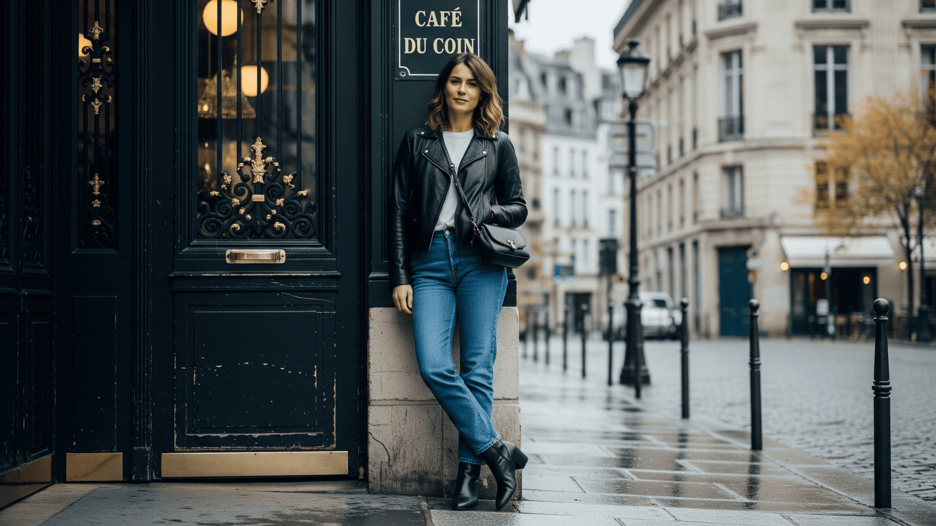 Leather Jacket with Straight Jeans