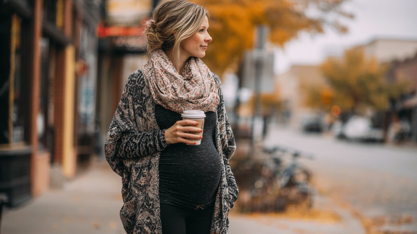 Leggings, Long Cardigan, and a Scarf for Cozy Comfort