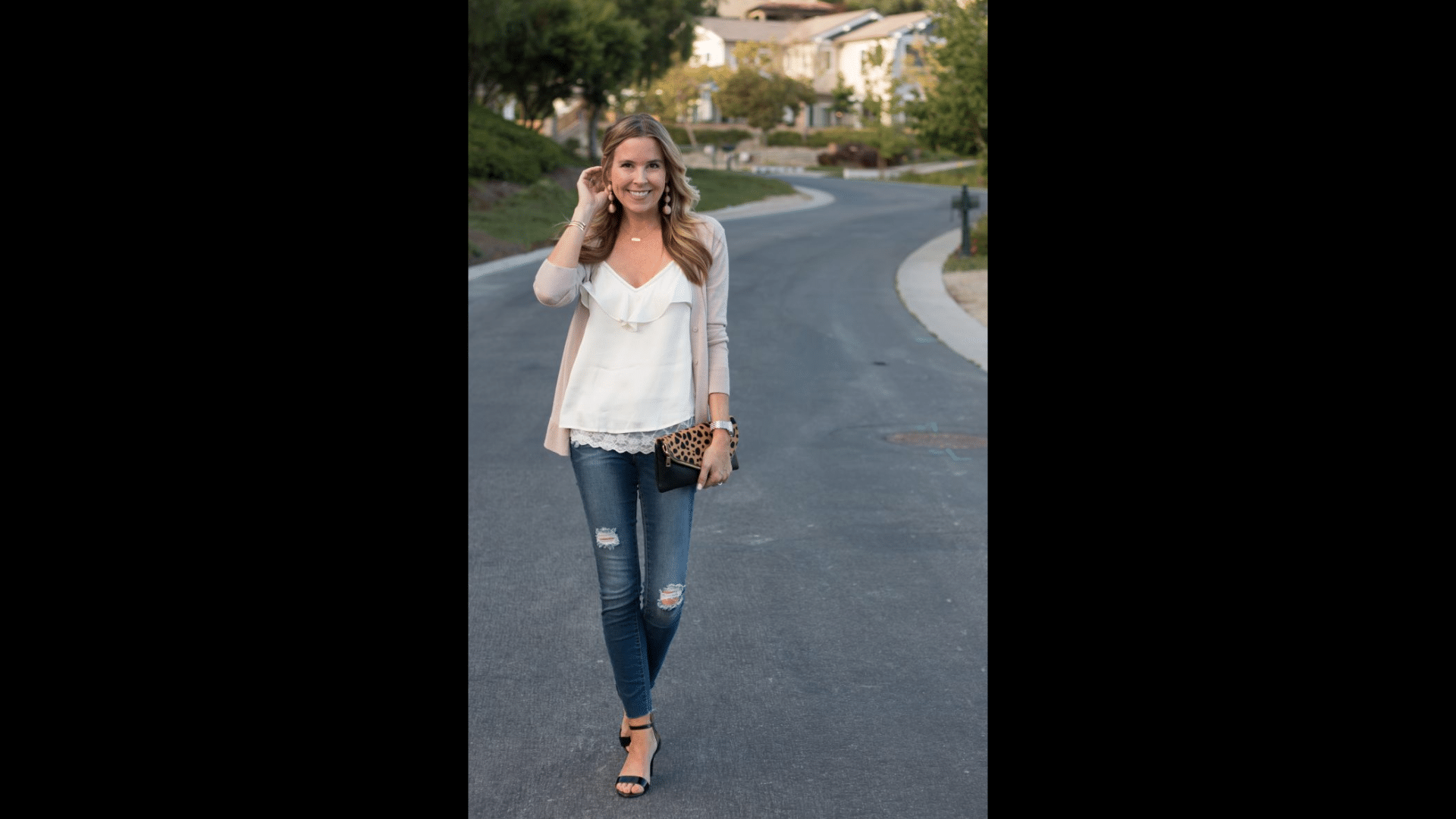 Light Cardigan Over a Camisole and Jeans