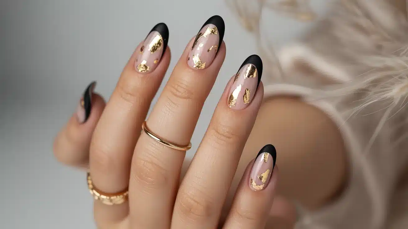 Matte Black Tips with Gold Foil Flecks