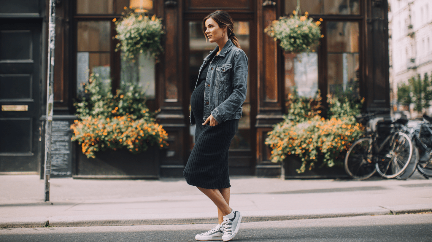 Midi Skirt, Fitted Top, and Denim Jacket for a Layered Look