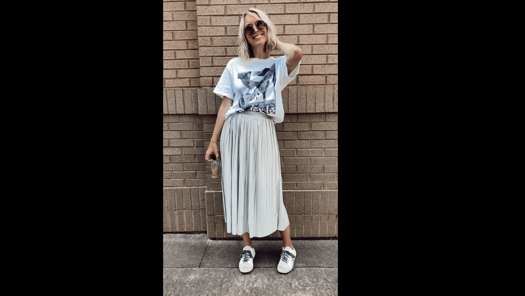 Midi Skirt with Graphic Tee and Sneakers