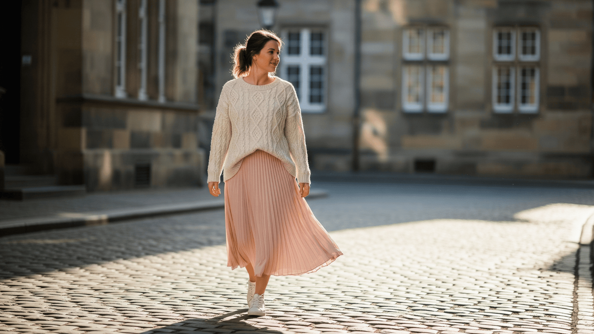 Oversized Sweater and Pleated Skirt