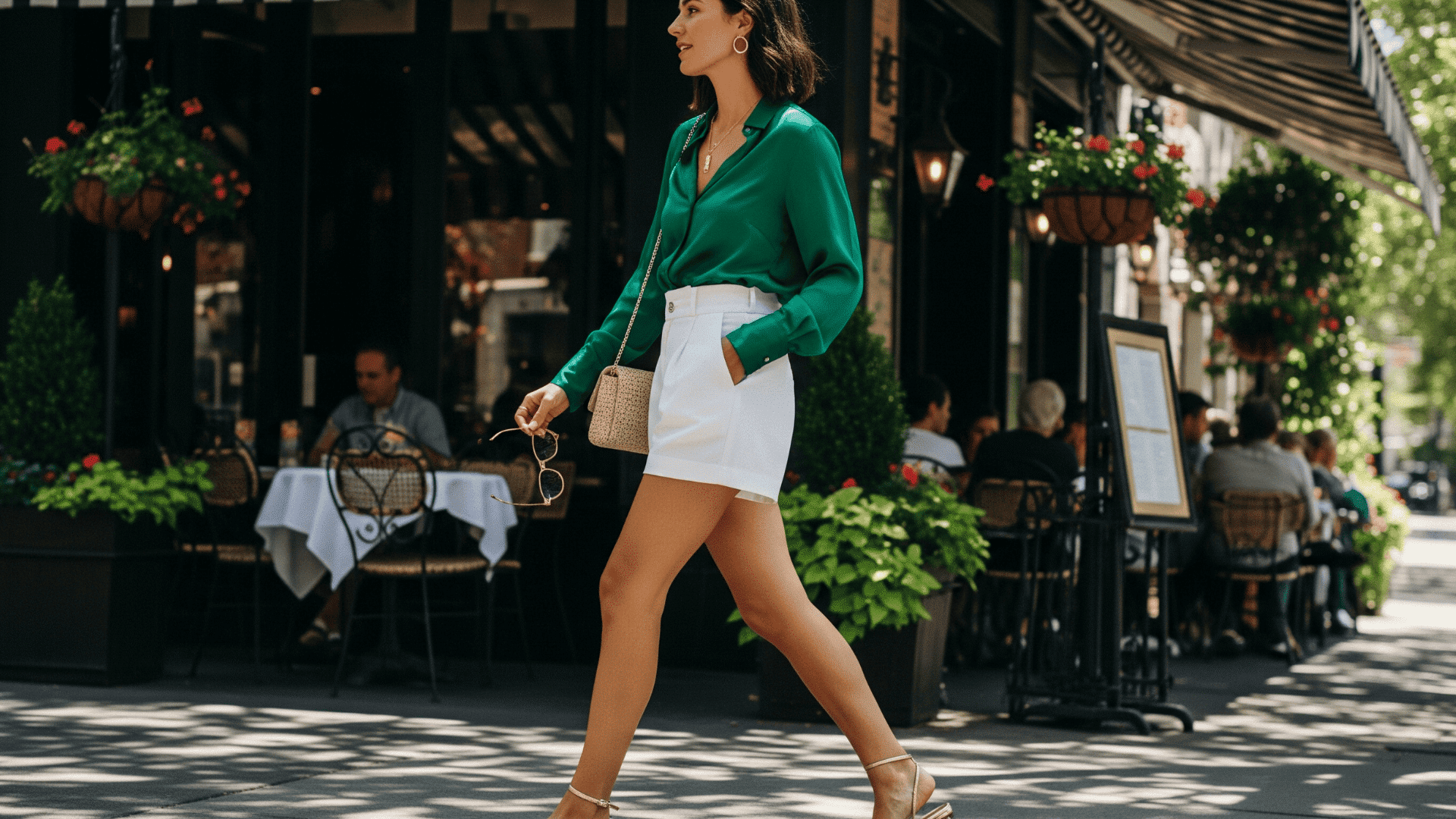 Silk Blouse with Tailored Shorts