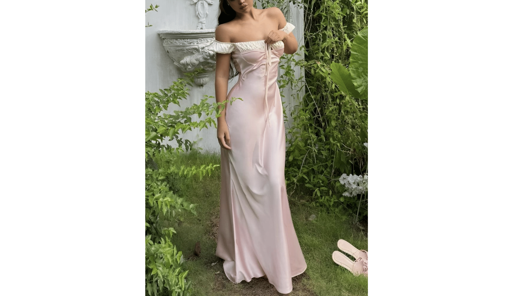 coquette outfit Off-Shoulder Satin Dress