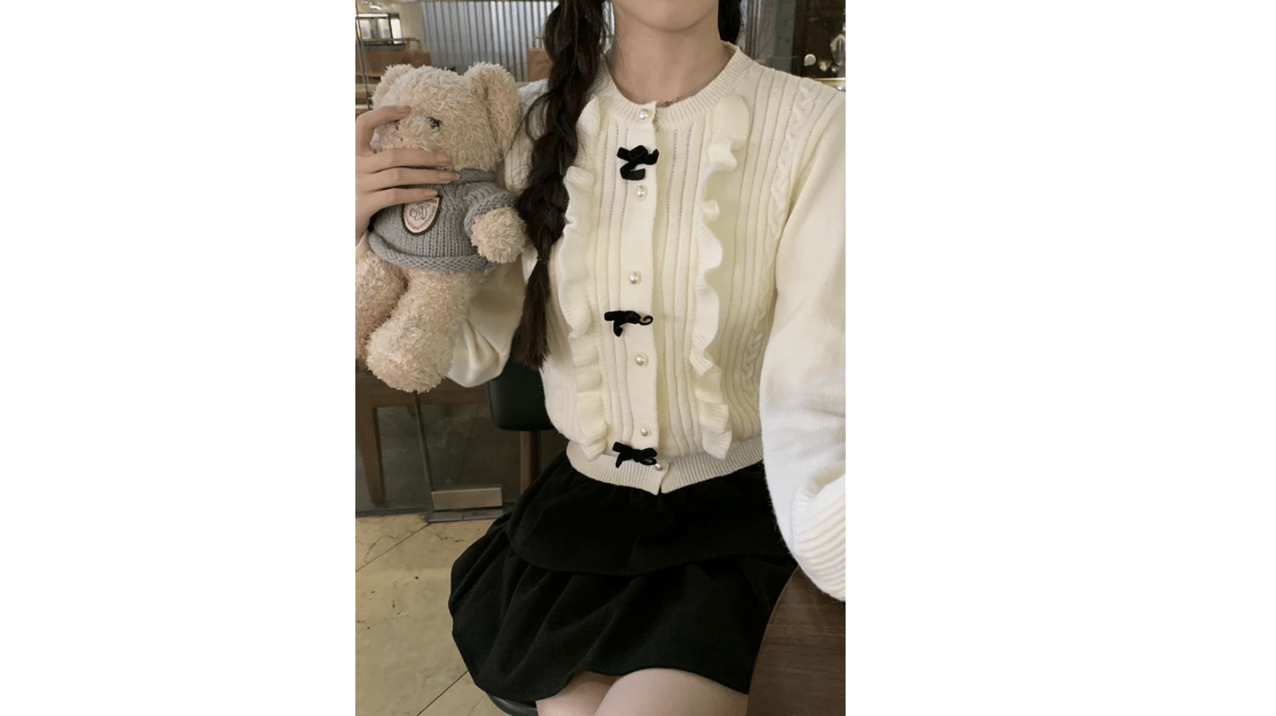 coquette outfit Oversized Sweater with Lace Collar