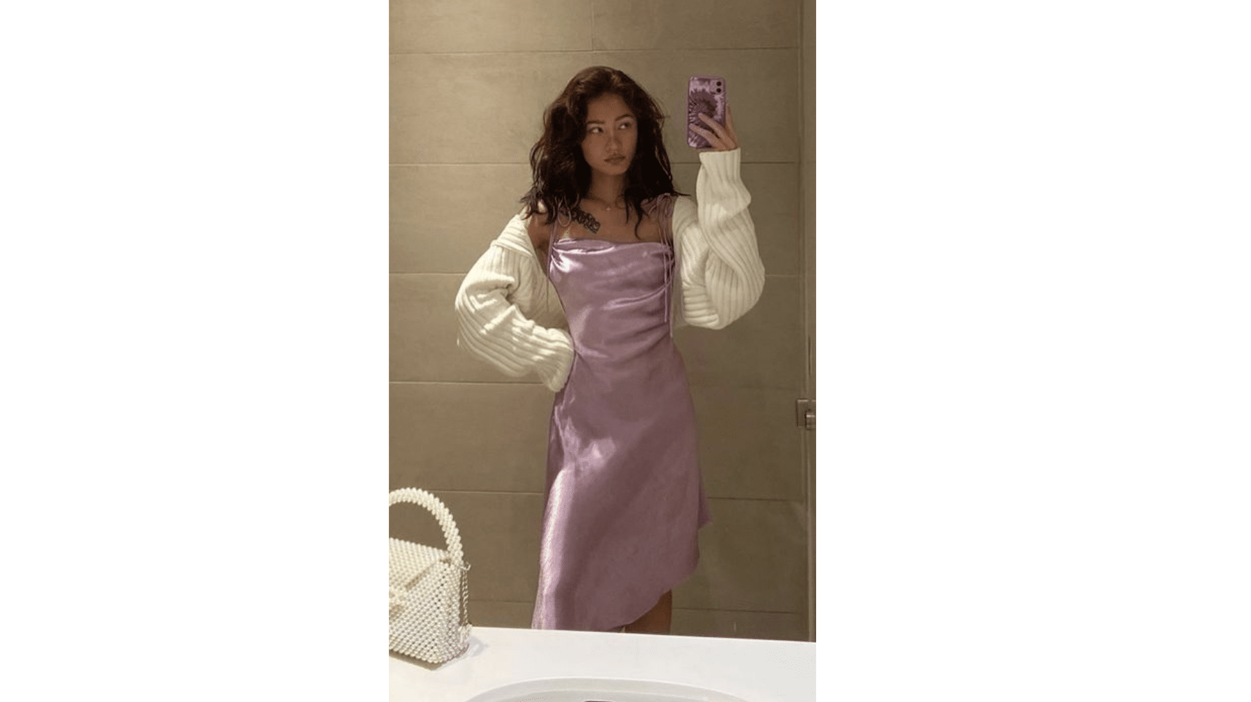 coquette outfit Silk Slip Dress with Cardigan